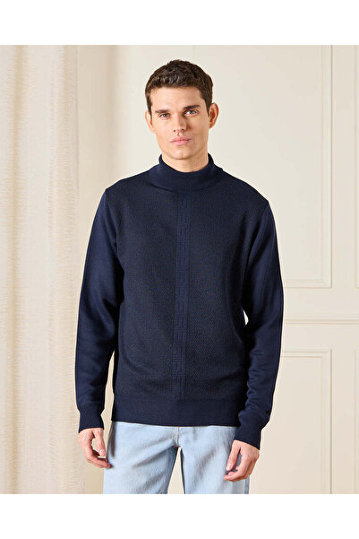 REDTAG Men Navy High Neck Sweater