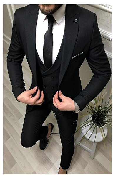 Biçeq Collection Men's Vested Sports Slim Fit Suit_Black