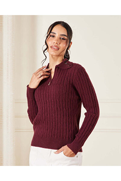 REDTAG بلوزة نسائية محبوكة باللون العنابي