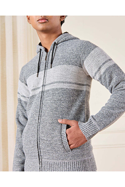 REDTAG Senior Boys Grey Sherpa Lining Zip Thru Hoody Cardigan