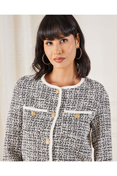 REDTAG Women Black Tweed Button Detail Jacket