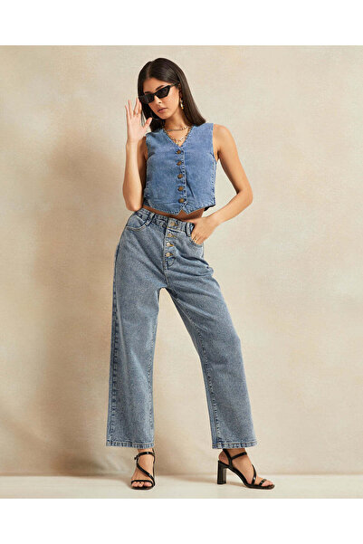 REDTAG Women Blue Front Button Denim Vest