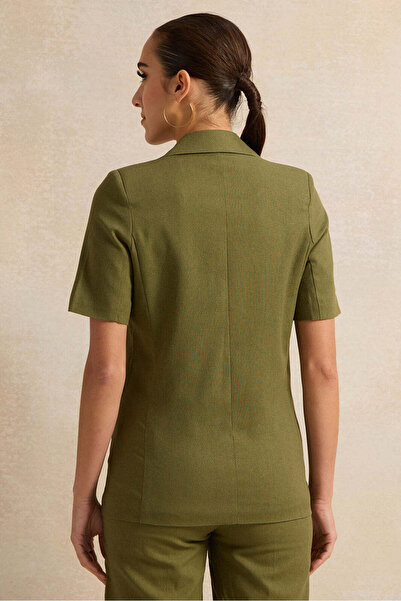 REDTAG Women Olive Short Sleeve Blazer