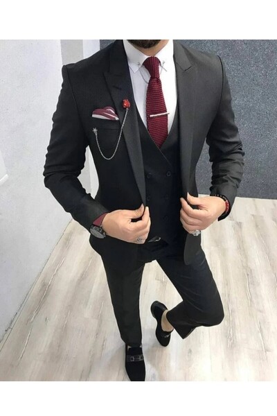 Biçeq Collection Men's Vested Sports Slim Fit Suit_Black
