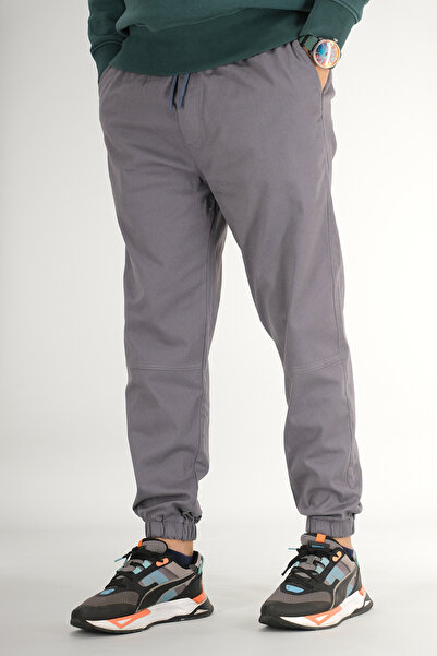 Souris Men's Smoked Jogger Pants Relaxed Fit Cotton Elasticated Cuffs Drawstring