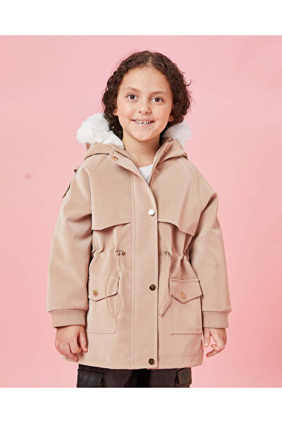 REDTAG جاكيت باركا بني للبنات مع غطاء رأس من الفرو