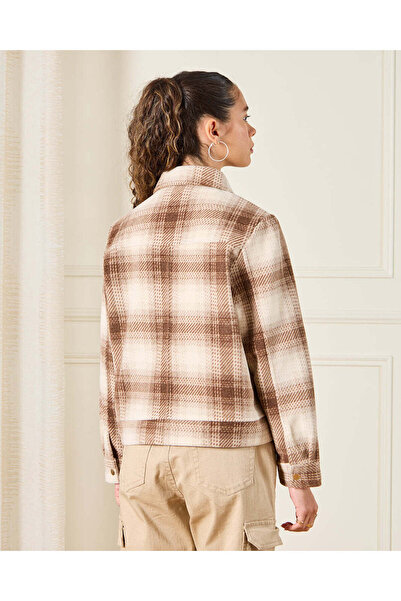 REDTAG Senior Girls Brown Checkered Jacket