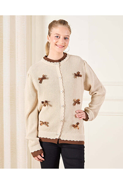 REDTAG Senior Girls Brown Twofer Pullover Embellished With Bow