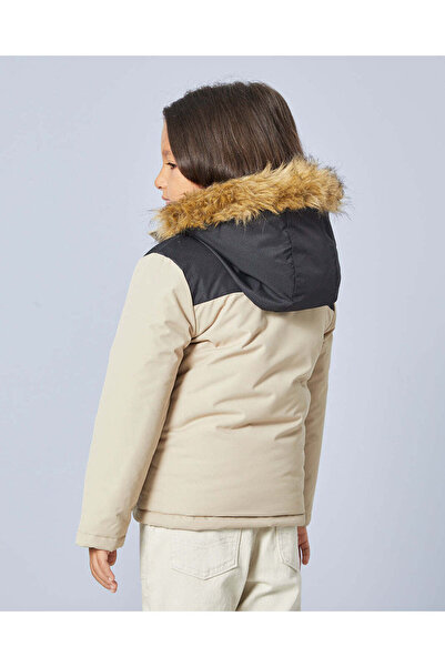 REDTAG Boys Beige Color Block Hooded Parka Jacket