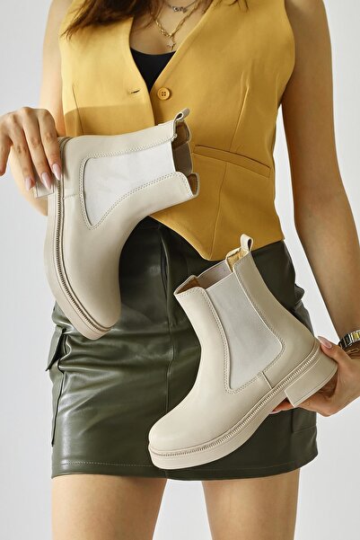 Hayalimdeki Ayakkabı Women's Side Elastic Cold-Proof Beige Winter Boots