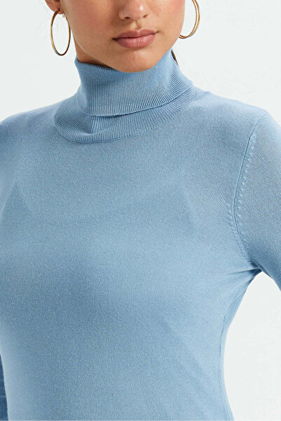 REDTAG Women Blue Turtle Neck Pullover