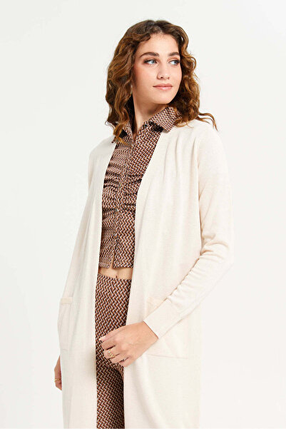 REDTAG Women Ivory Longline Open-Front Cardigan