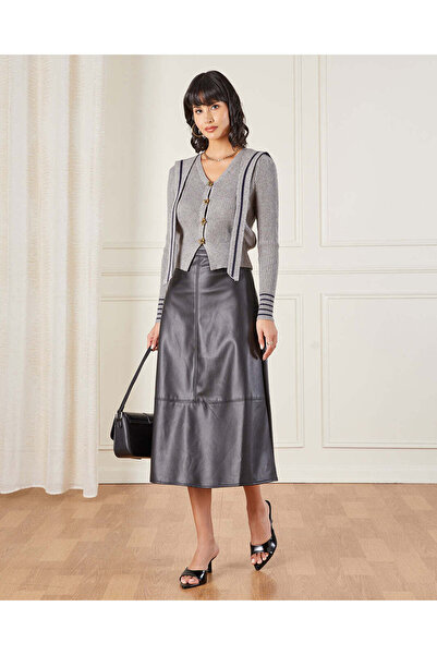 REDTAG Women Grey Cardigan With Scarf