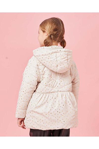 REDTAG Girls Beige Printed Puffer Hooded Jacket