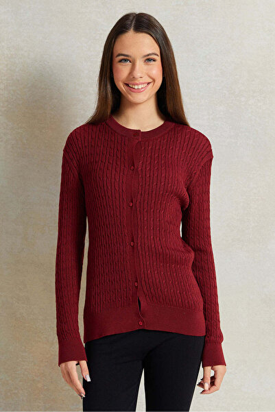 REDTAG Senior Girls Burgundy Knitted Cardigan