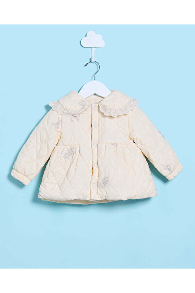 REDTAG Infant Girls Ivory Quilted Embellished Jacket