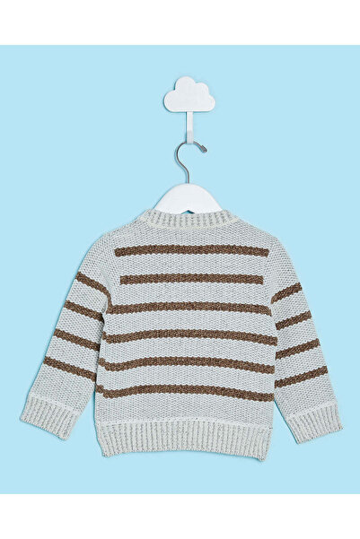 REDTAG Infant Boys Grey Striped Bonded Sweater