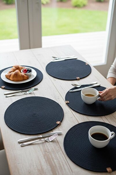 ANJEAHOME Narva 6-Piece Black Supla | American Service Lux Presentation Plate Coaster 32X32 cm | Stylish Tableware Decoration