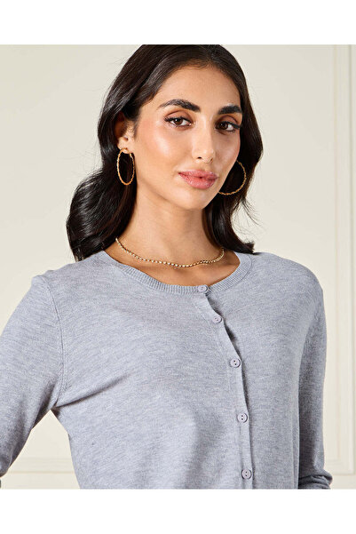 REDTAG Women Grey Button Front Knitted Cardigan