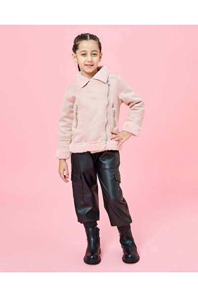 REDTAG Girls Pink Suede Biker Jacket