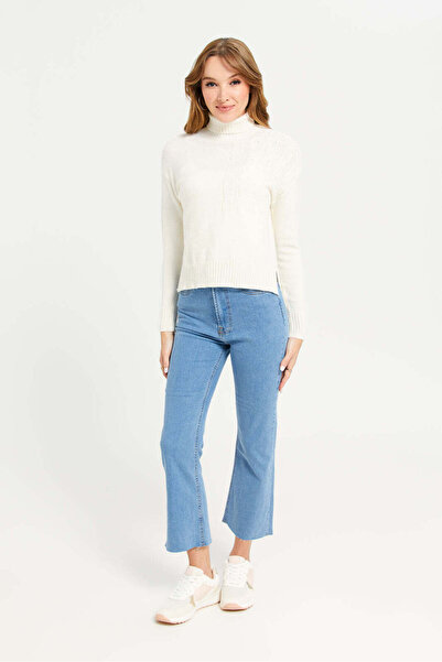 REDTAG Women Beige High Neck With Side Slit Pullover