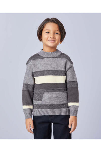 REDTAG Boys Grey Striped Pull Over
