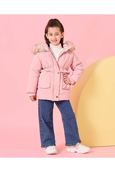 REDTAG Girls Pink Parka Jacket With Fur Hood