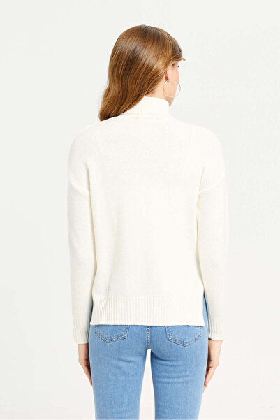 REDTAG Women Beige High Neck With Side Slit Pullover