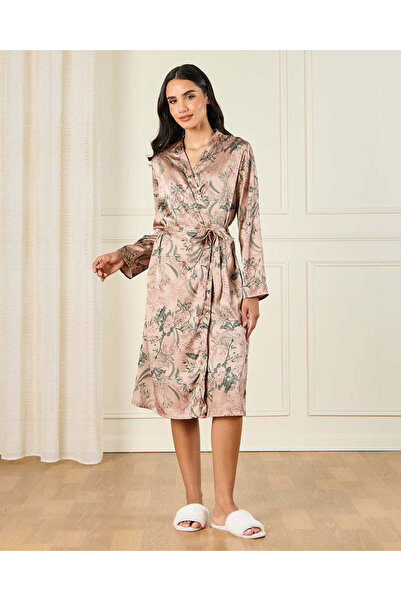 REDTAG Women Pink Printed Satin Robe