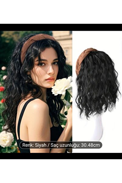 Handmade Dalgalı saç bantlı sentetik peruk, günlük kullanıma uygun peruk Siya...