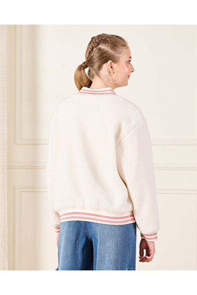 REDTAG Senior Girls White Printed Sherpa Baseball Jacket