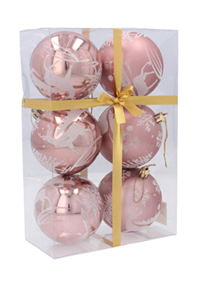 Selgot Christmas baubles, 8 cm diameter, set of 6, Pink-Gold, Model 2