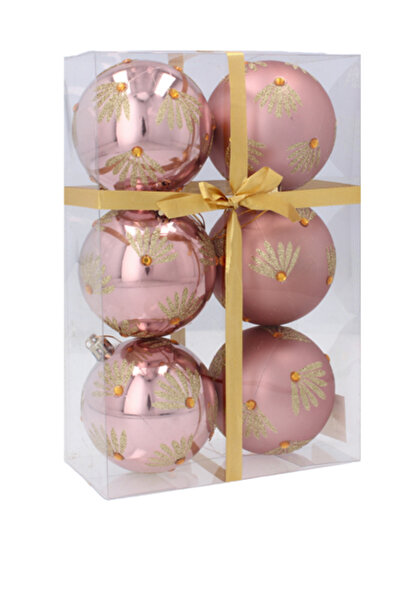 Selgot Christmas Baubles, Diameter 8 cm, 6 pcs, Pink-Gold, Model 1