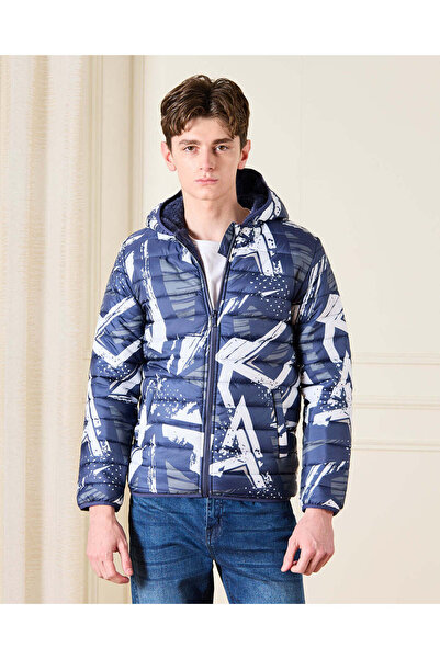 REDTAG سترة منفوخة مطبوع باللون الأزرق الداكن للأولاد الكبار