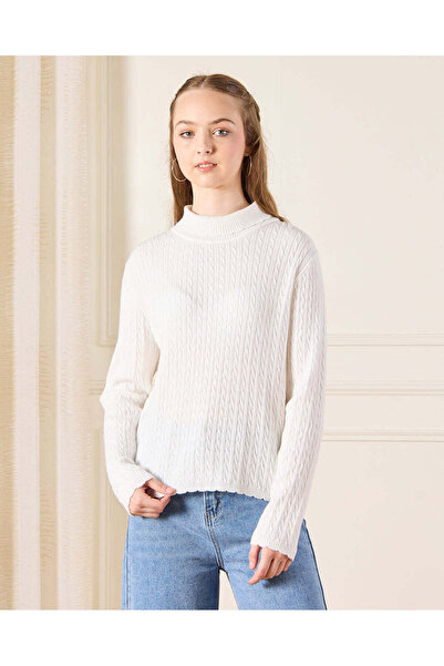 REDTAG بلوفر محبوك أبيض للفتيات الكبيرات