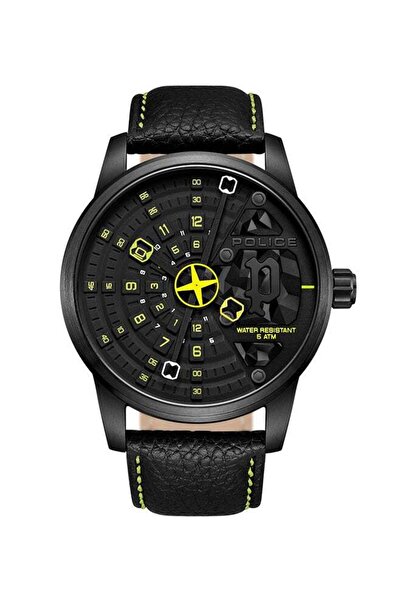 Police ساعة يد جلدية دائرية الشكل للرجال، تناظرية، PEWJA0022101 - 46 مم