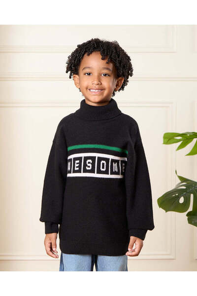 REDTAG سترة سوداء رائعة للأولاد برقبة دائرية