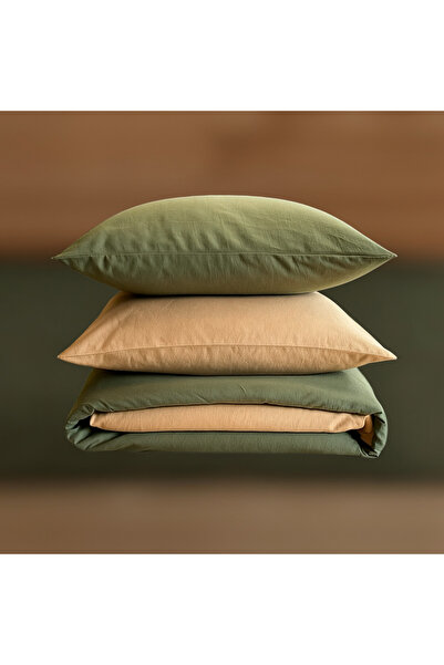 MundoLindo Single Duvet Cover Set 100% Natural Washed Cotton 4 Pieces Green & Honey Foam