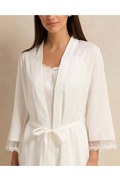 REDTAG Women White Lace Embellished Robe