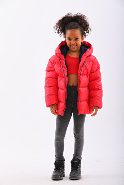 Neşeli Butik Girls' Red Waterproof Winter Puffer Jacket with Inner Fleece Nbrbc014