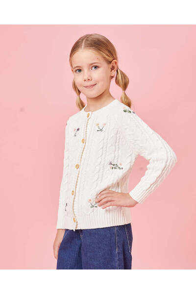 REDTAG كارديجان بناتي عاجي اللون مزين بأزرار أمامية محبوكة