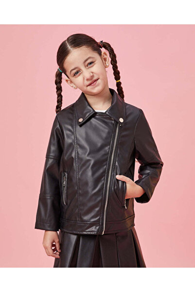 REDTAG جاكيت بايكر أسود من البولي يوريثان للبنات