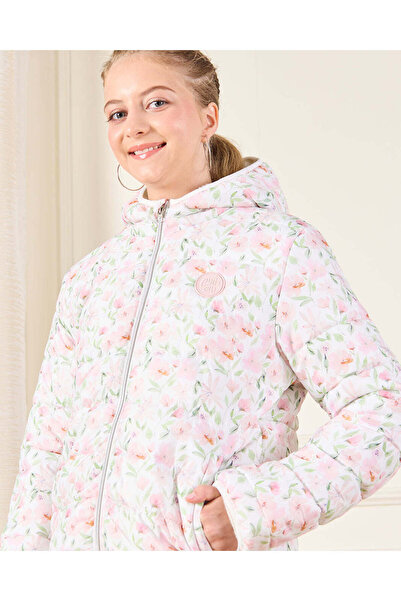 REDTAG Senior Girls White Floral Padded Hooded Jacket