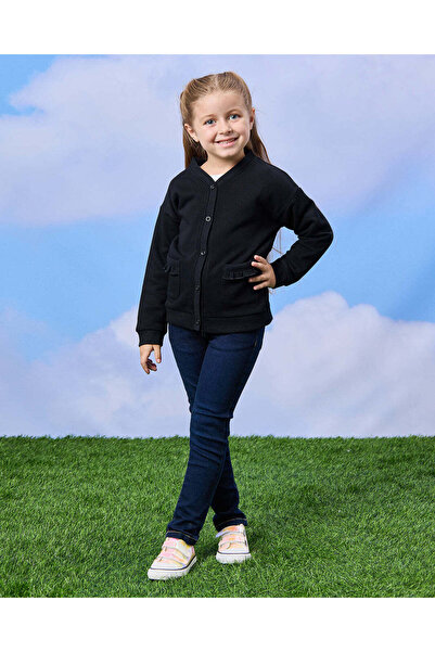 REDTAG Girls Black Button Front Cardigan