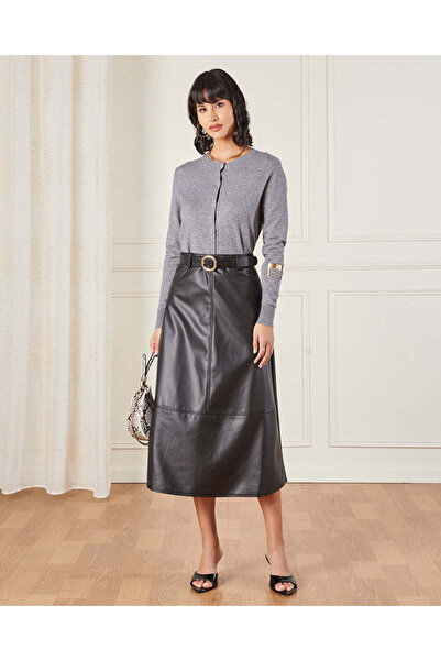 REDTAG Women Grey Knit Top with Button Front