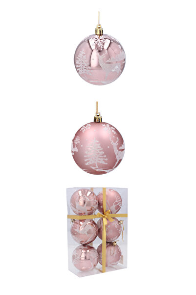 Selgot Christmas baubles, 8 cm diameter, set of 6, Pink-Gold, Model 2