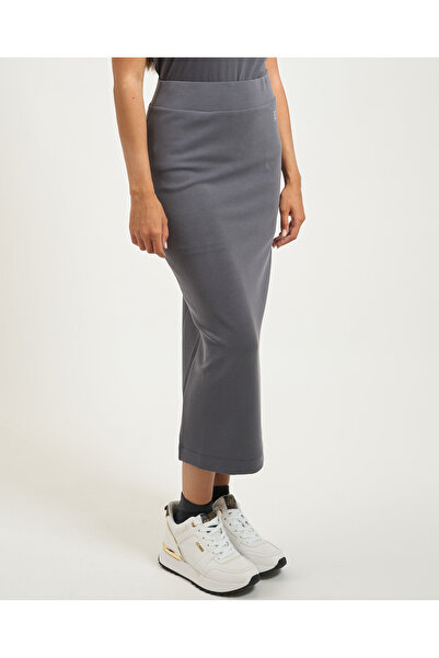 EA7 Men's Metallic Effect Logo and Deep Back Slit High Waist Anthracite Skirt 7W000792 Af12643-U8117