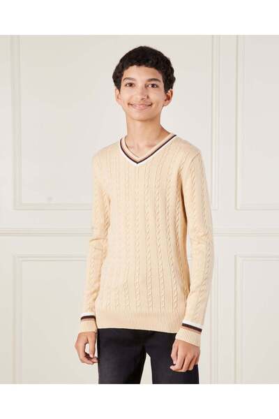 REDTAG سترة محبوكة باللون البيج للأولاد الكبار