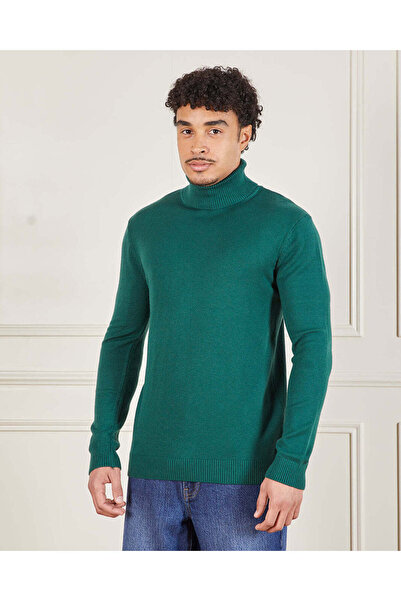 REDTAG Men Green Turtle Neck Sweater