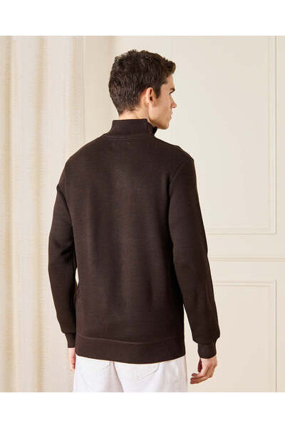 REDTAG Men Brown Half Zip Through Sweater